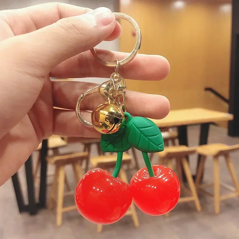 Cute Cherry Charm Handbag Pendant Keychain Crystal Cherry Bag Accessories