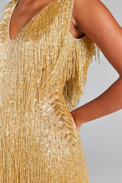 Celeste Shimmer Fringe Dress