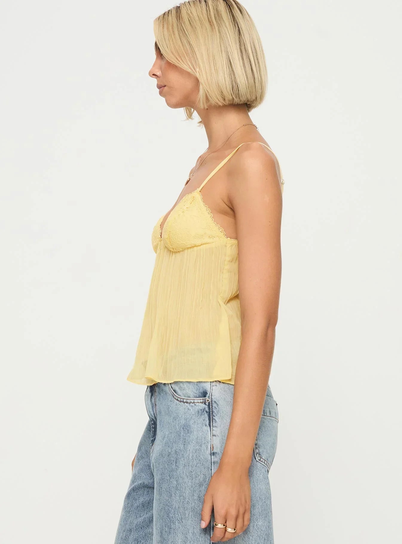 Lace Pleated Top - Soft Yellow