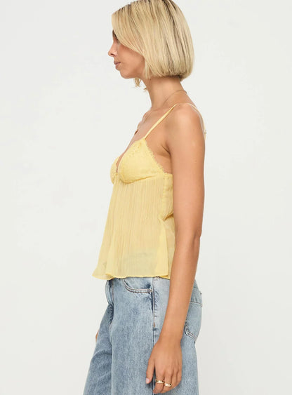 Lace Pleated Top - Soft Yellow