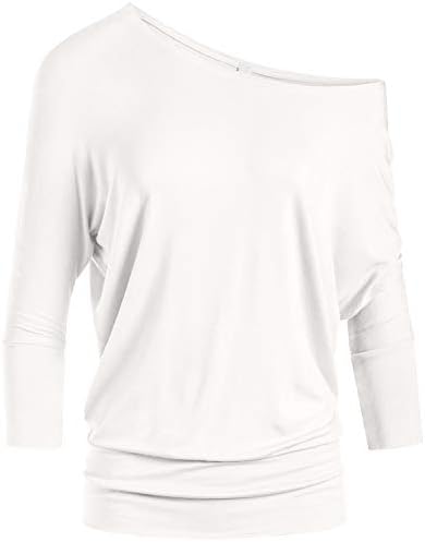 Scoopneck Top Off The Shoulder Tops Banded Waistband Shirts 3/4 Sleeves Regular and Plus Size Tops