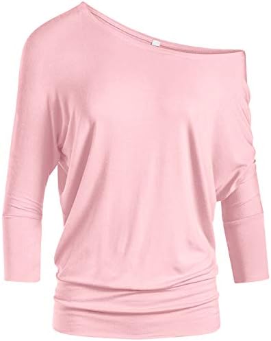 Scoopneck Top Off The Shoulder Tops Banded Waistband Shirts 3/4 Sleeves Regular and Plus Size Tops