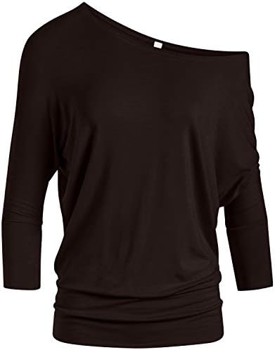 Scoopneck Top Off The Shoulder Tops Banded Waistband Shirts 3/4 Sleeves Regular and Plus Size Tops