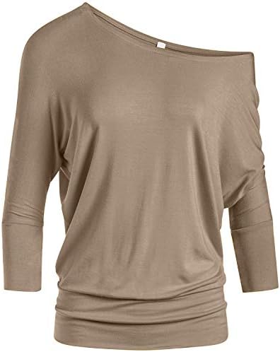 Scoopneck Top Off The Shoulder Tops Banded Waistband Shirts 3/4 Sleeves Regular and Plus Size Tops