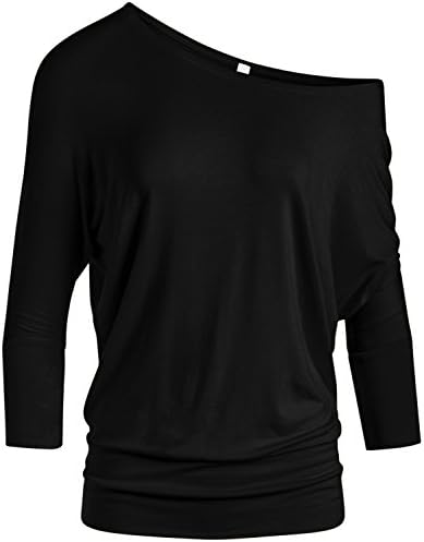 Scoopneck Top Off The Shoulder Tops Banded Waistband Shirts 3/4 Sleeves Regular and Plus Size Tops