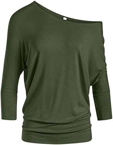Scoopneck Top Off The Shoulder Tops Banded Waistband Shirts 3/4 Sleeves Regular and Plus Size Tops