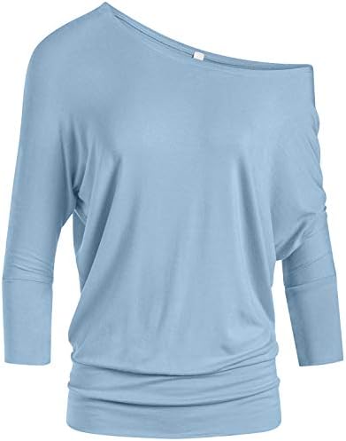 Scoopneck Top Off The Shoulder Tops Banded Waistband Shirts 3/4 Sleeves Regular and Plus Size Tops