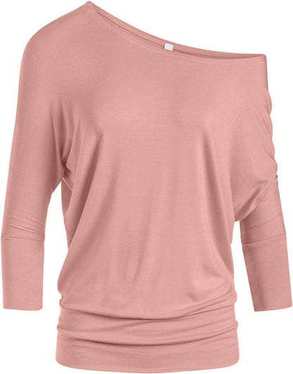 Scoopneck Top Off The Shoulder Tops Banded Waistband Shirts 3/4 Sleeves Regular and Plus Size Tops