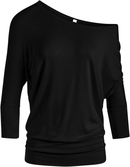 Scoopneck Top Off The Shoulder Tops Banded Waistband Shirts 3/4 Sleeves Regular and Plus Size Tops
