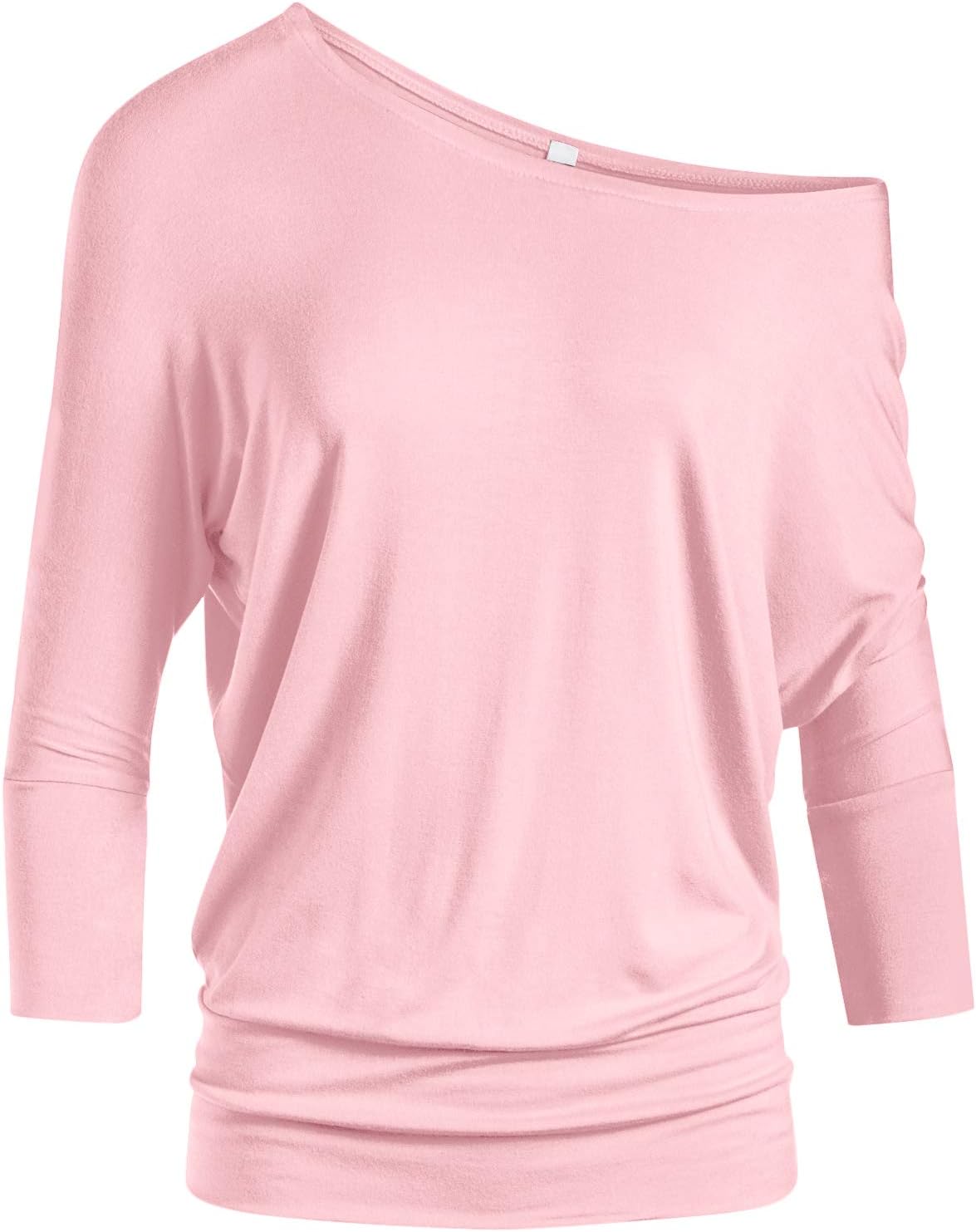 Scoopneck Top Off The Shoulder Tops Banded Waistband Shirts 3/4 Sleeves Regular and Plus Size Tops