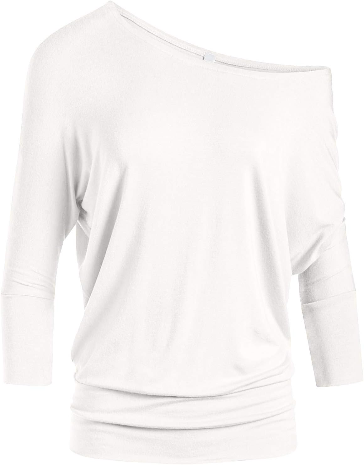 Scoopneck Top Off The Shoulder Tops Banded Waistband Shirts 3/4 Sleeves Regular and Plus Size Tops