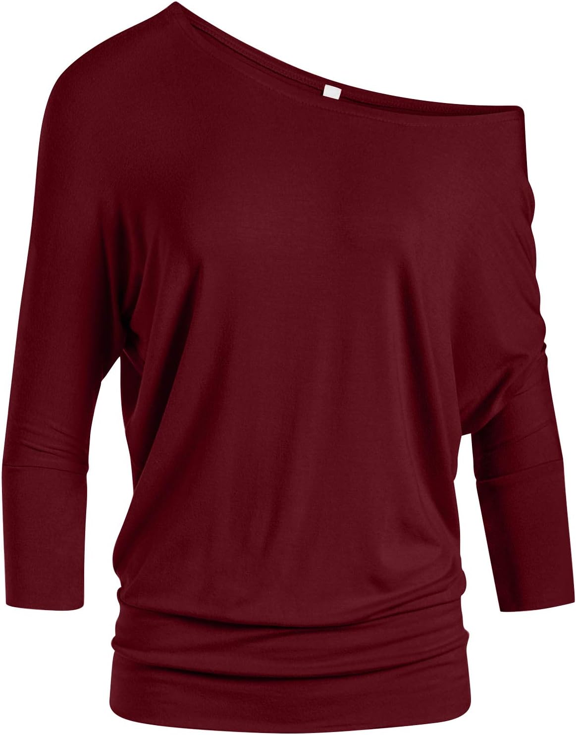 Scoopneck Top Off The Shoulder Tops Banded Waistband Shirts 3/4 Sleeves Regular and Plus Size Tops