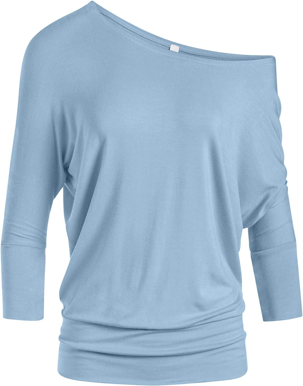 Scoopneck Top Off The Shoulder Tops Banded Waistband Shirts 3/4 Sleeves Regular and Plus Size Tops