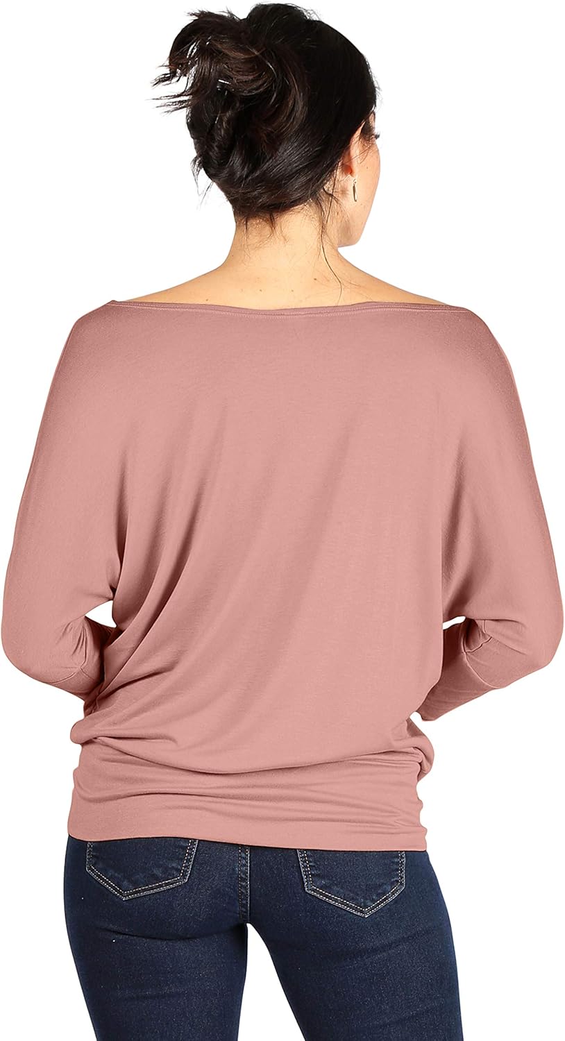 Scoopneck Top Off The Shoulder Tops Banded Waistband Shirts 3/4 Sleeves Regular and Plus Size Tops