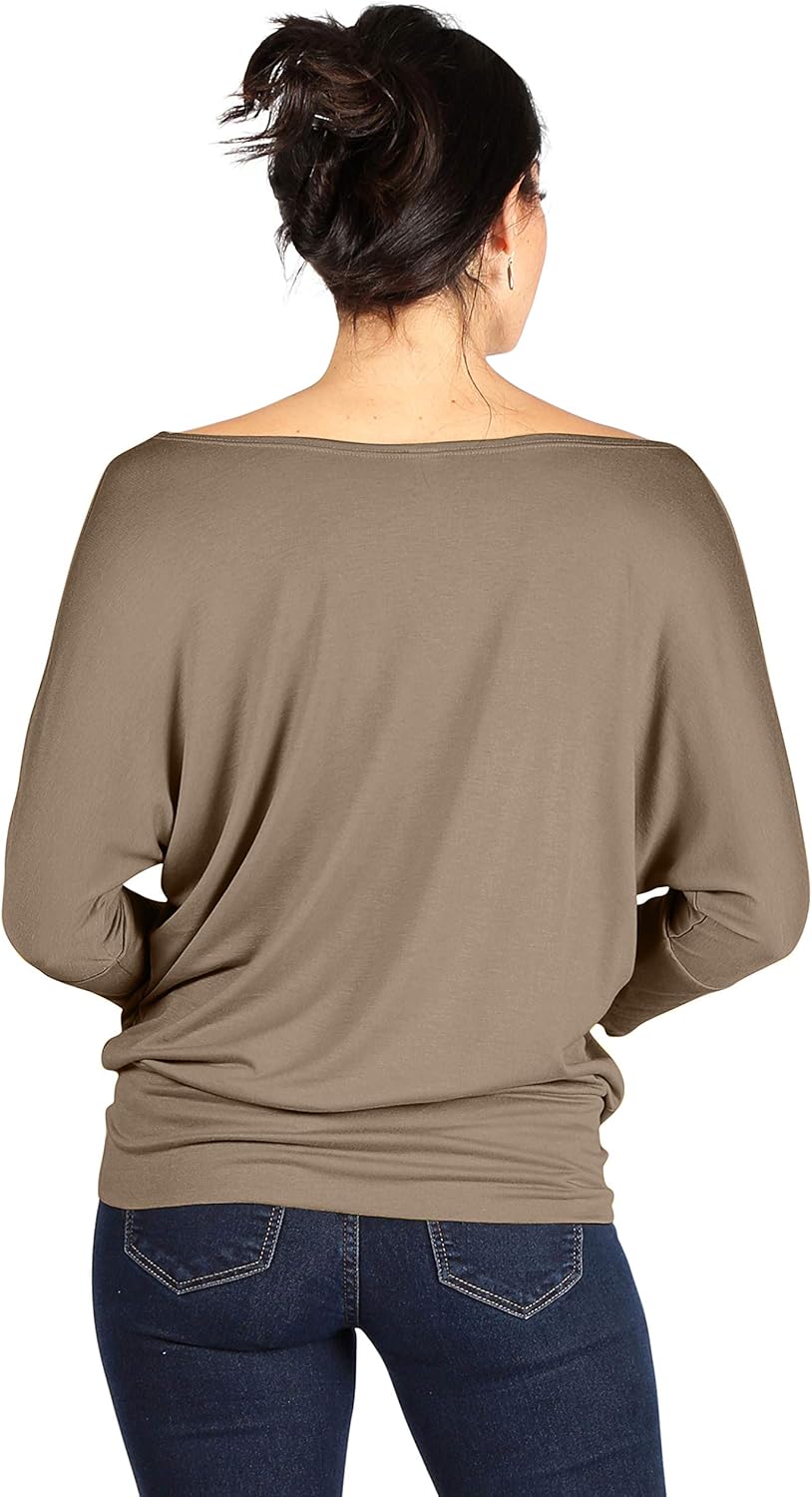 Scoopneck Top Off The Shoulder Tops Banded Waistband Shirts 3/4 Sleeves Regular and Plus Size Tops