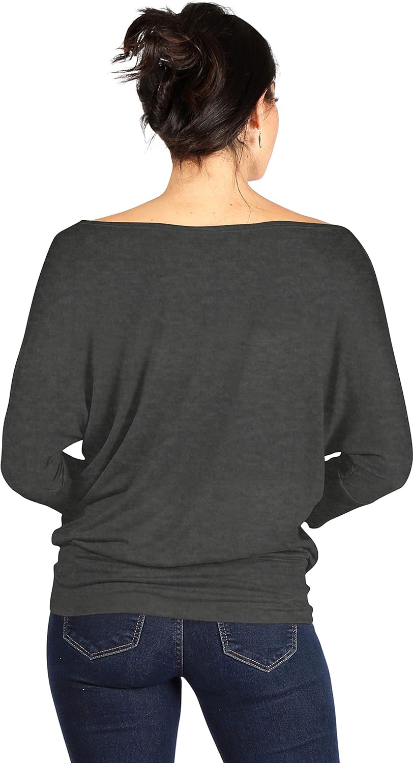 Scoopneck Top Off The Shoulder Tops Banded Waistband Shirts 3/4 Sleeves Regular and Plus Size Tops