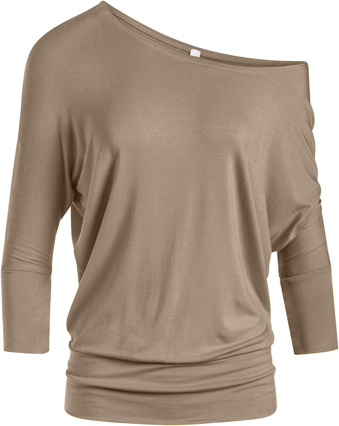 Scoopneck Top Off The Shoulder Tops Banded Waistband Shirts 3/4 Sleeves Regular and Plus Size Tops