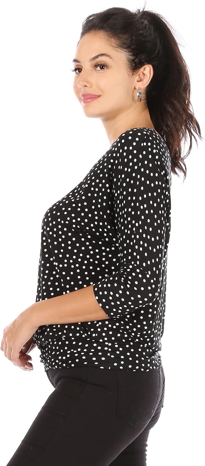 Scoopneck Top Off The Shoulder Tops Banded Waistband Shirts 3/4 Sleeves Regular and Plus Size Tops