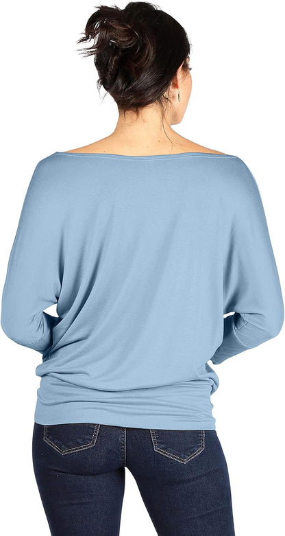 Scoopneck Top Off The Shoulder Tops Banded Waistband Shirts 3/4 Sleeves Regular and Plus Size Tops