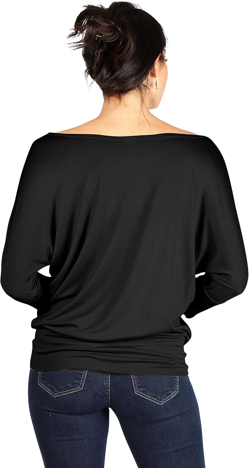 Scoopneck Top Off The Shoulder Tops Banded Waistband Shirts 3/4 Sleeves Regular and Plus Size Tops