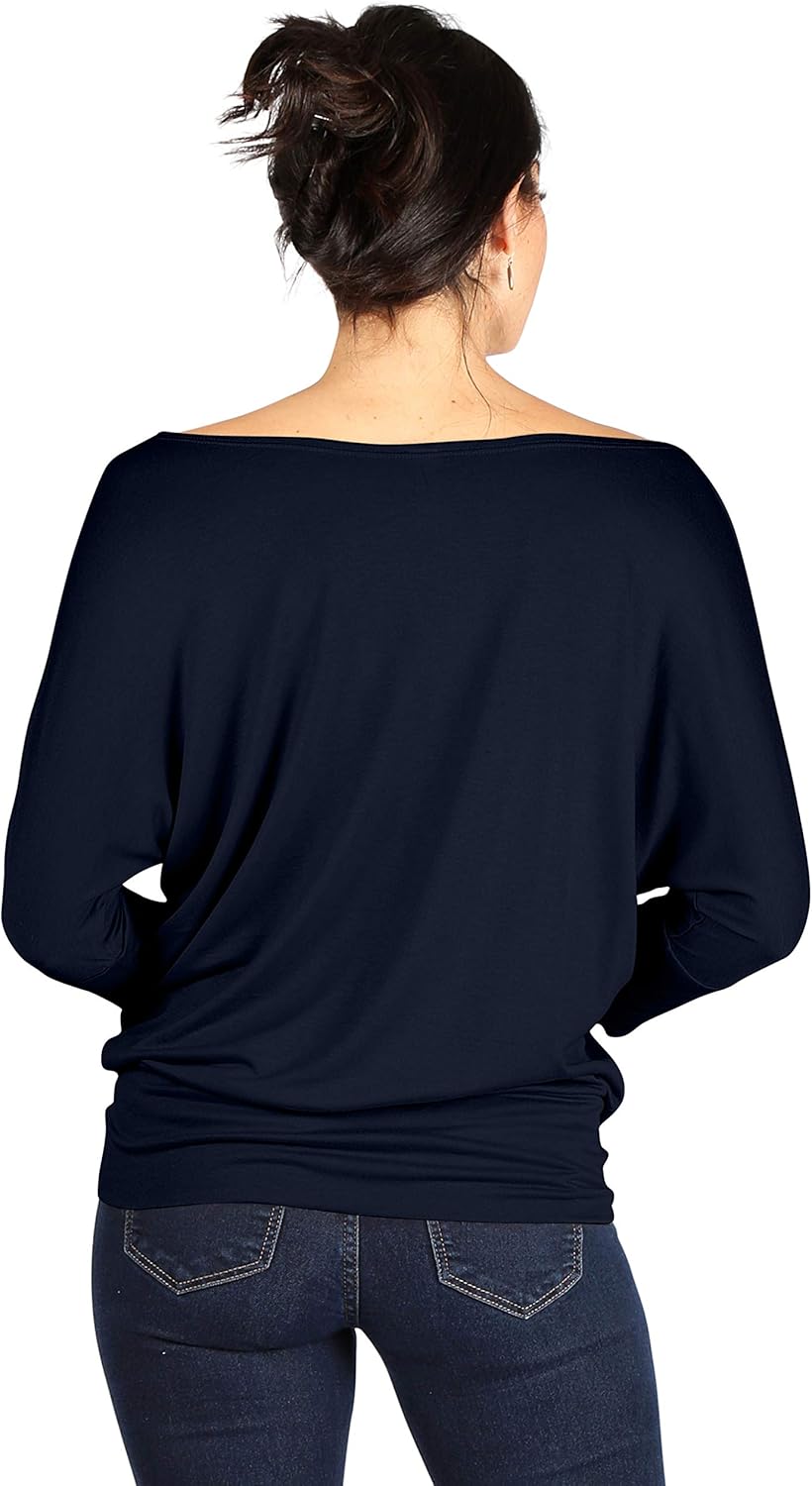 Scoopneck Top Off The Shoulder Tops Banded Waistband Shirts 3/4 Sleeves Regular and Plus Size Tops