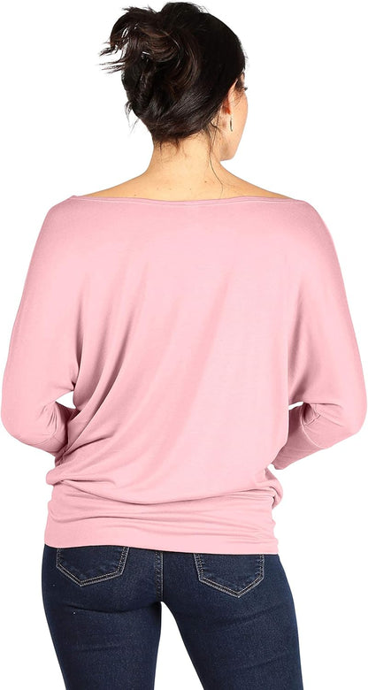 Scoopneck Top Off The Shoulder Tops Banded Waistband Shirts 3/4 Sleeves Regular and Plus Size Tops
