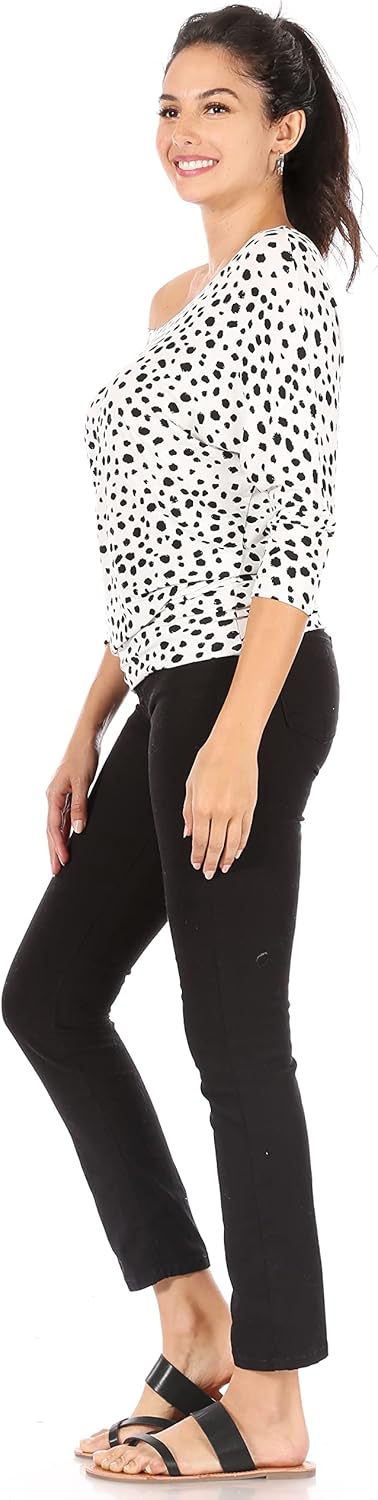 Scoopneck Top Off The Shoulder Tops Banded Waistband Shirts 3/4 Sleeves Regular and Plus Size Tops