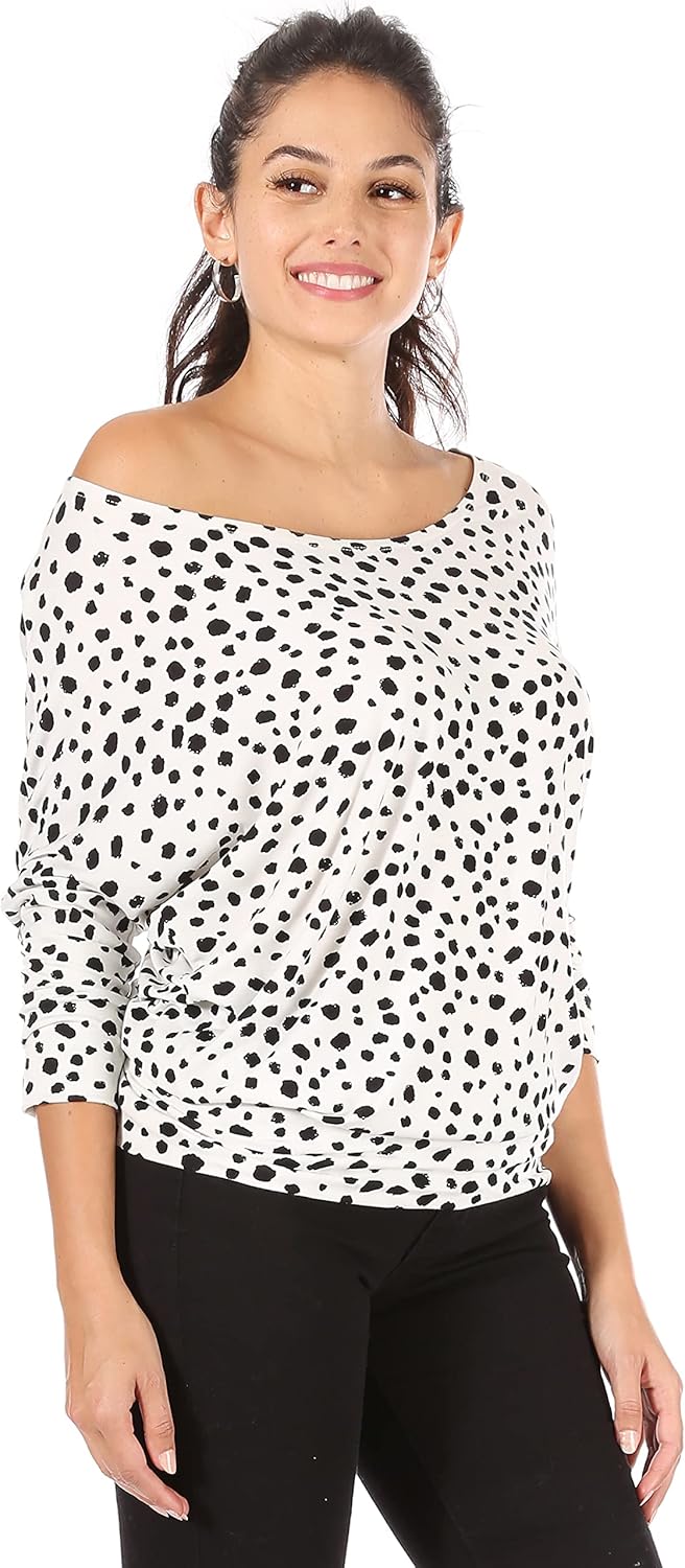 Scoopneck Top Off The Shoulder Tops Banded Waistband Shirts 3/4 Sleeves Regular and Plus Size Tops