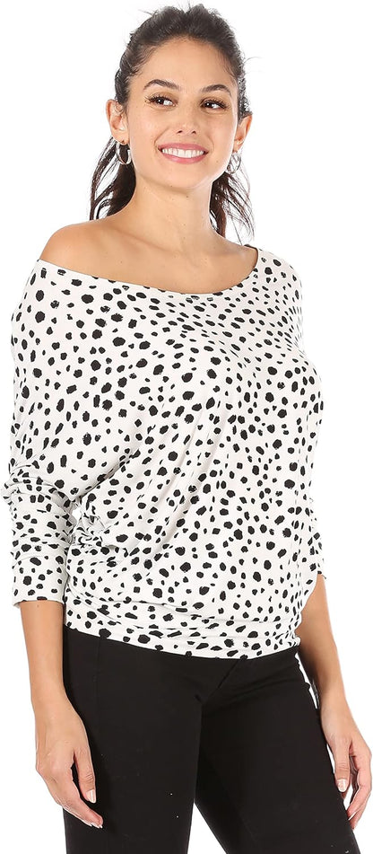 Scoopneck Top Off The Shoulder Tops Banded Waistband Shirts 3/4 Sleeves Regular and Plus Size Tops