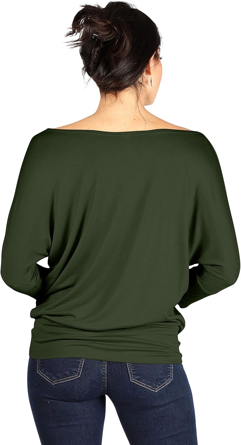 Scoopneck Top Off The Shoulder Tops Banded Waistband Shirts 3/4 Sleeves Regular and Plus Size Tops