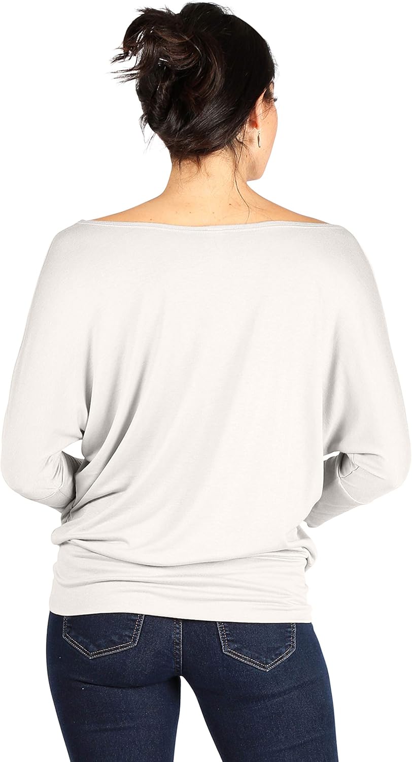 Scoopneck Top Off The Shoulder Tops Banded Waistband Shirts 3/4 Sleeves Regular and Plus Size Tops
