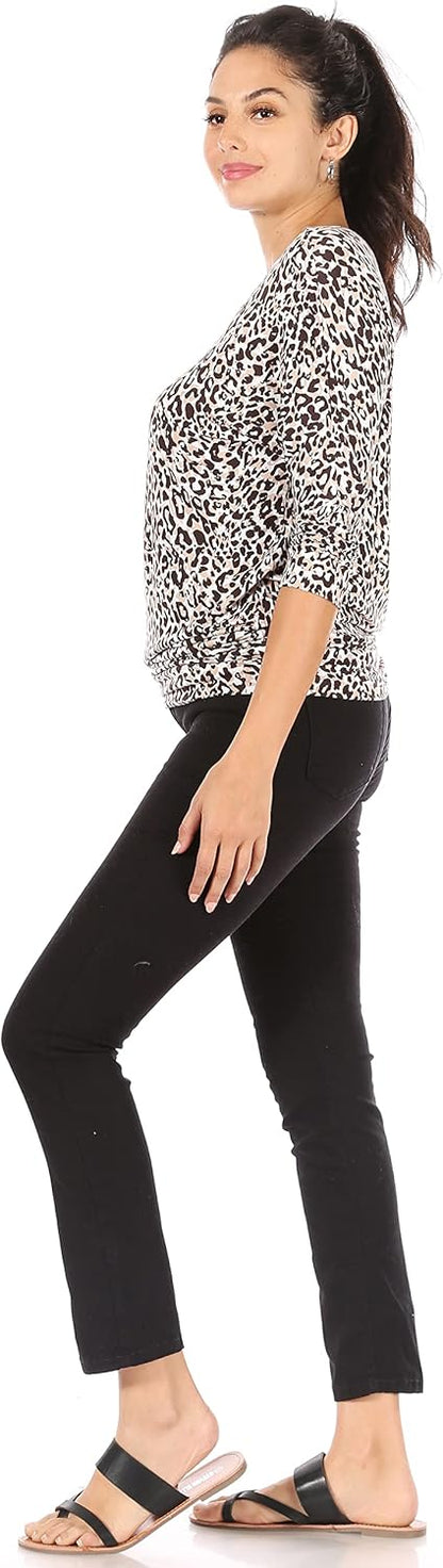 Scoopneck Top Off The Shoulder Tops Banded Waistband Shirts 3/4 Sleeves Regular and Plus Size Tops