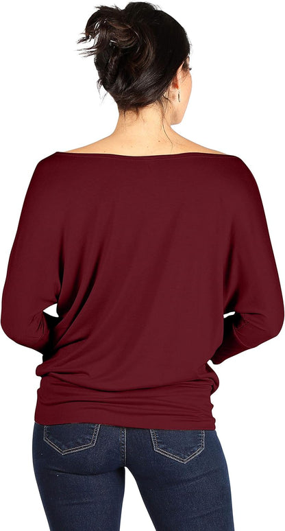 Scoopneck Top Off The Shoulder Tops Banded Waistband Shirts 3/4 Sleeves Regular and Plus Size Tops