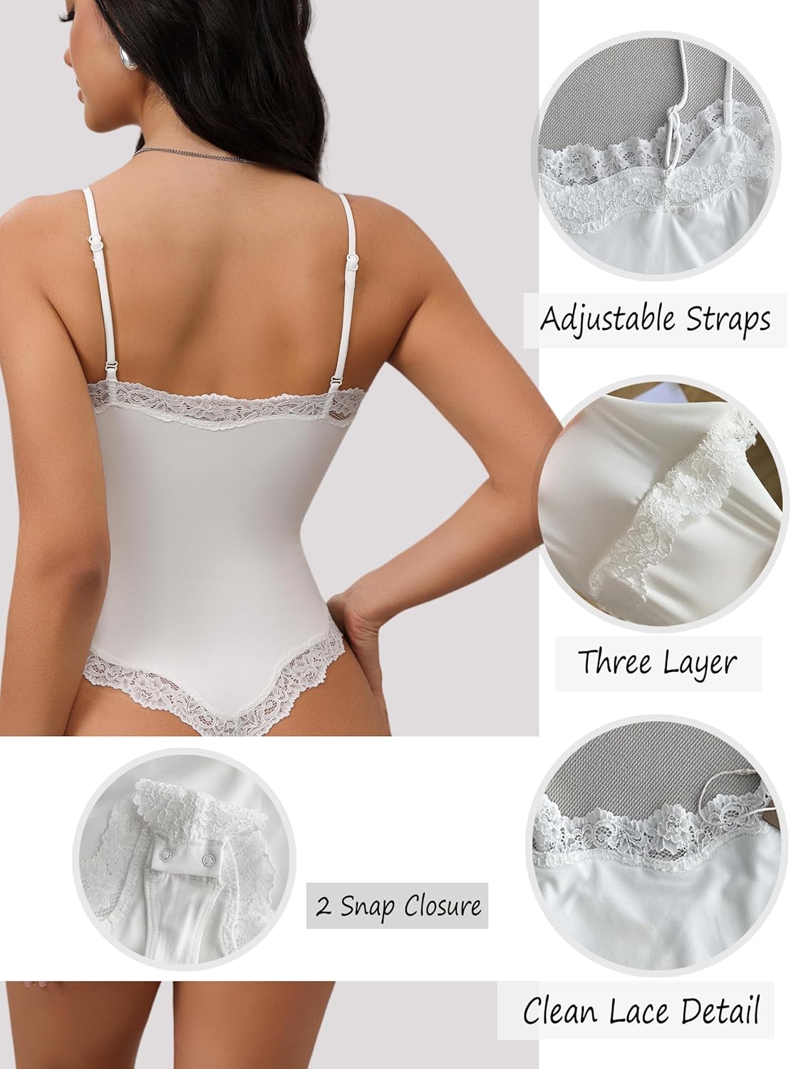 Lace detail Bodysuit Square Neck Spaghetti Strap Tank Top Bodysuits