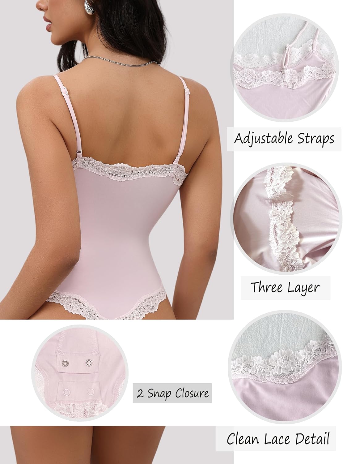 Lace detail Bodysuit Square Neck Spaghetti Strap Tank Top Bodysuits