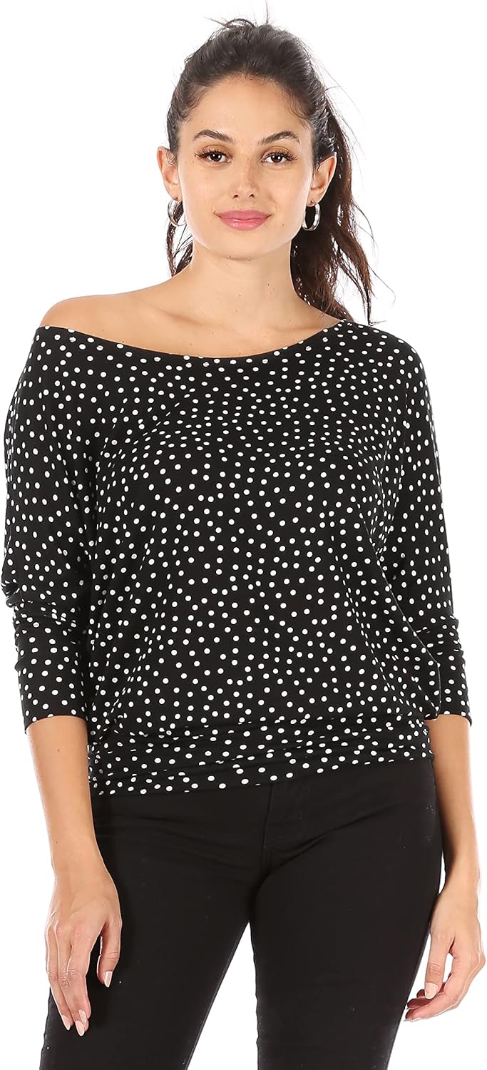 Scoopneck Top Off The Shoulder Tops Banded Waistband Shirts 3/4 Sleeves Regular and Plus Size Tops