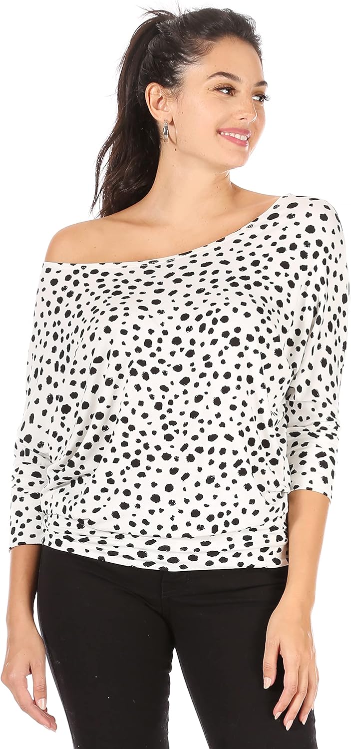 Scoopneck Top Off The Shoulder Tops Banded Waistband Shirts 3/4 Sleeves Regular and Plus Size Tops