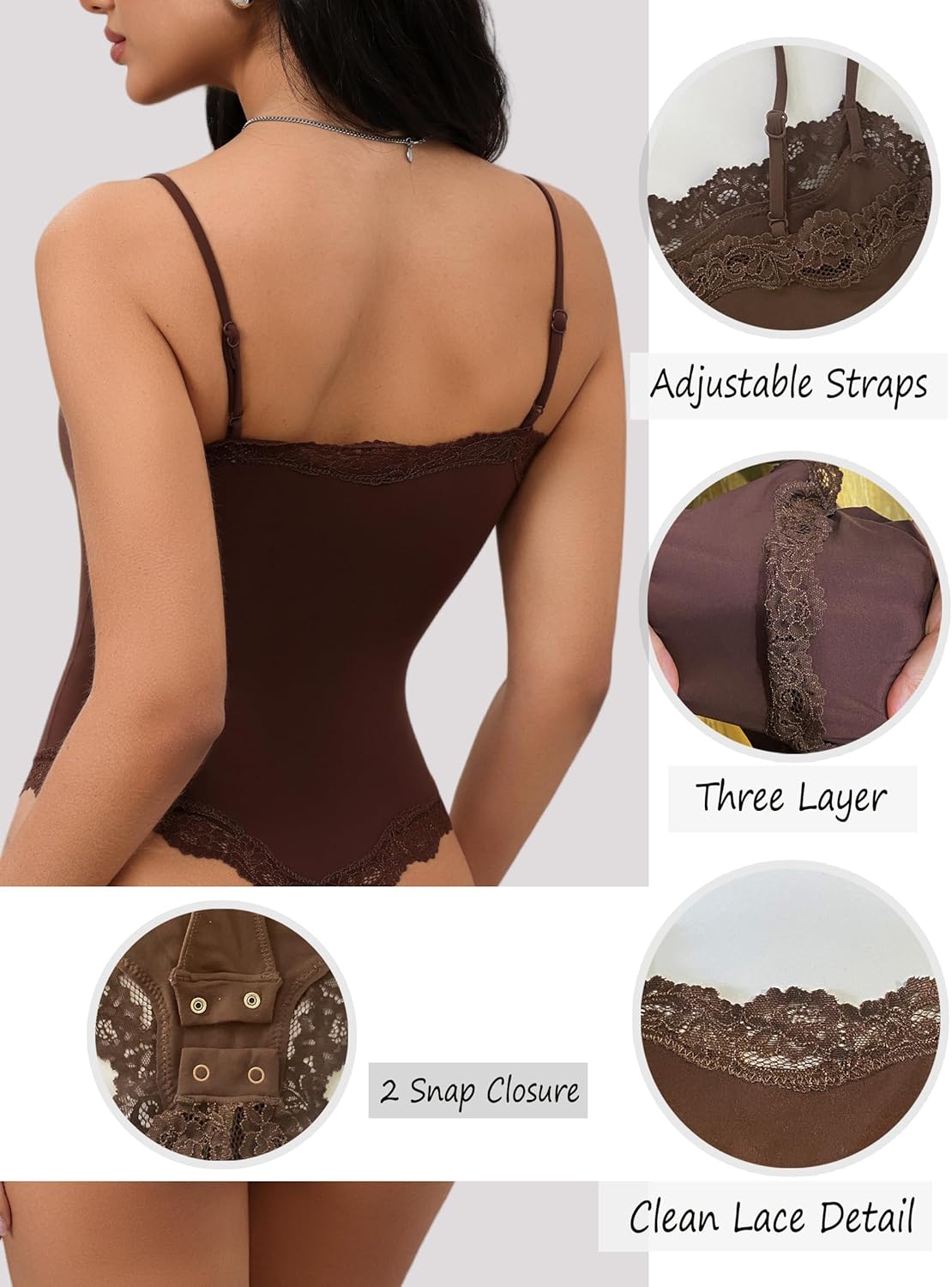 Lace detail Bodysuit Square Neck Spaghetti Strap Tank Top Bodysuits