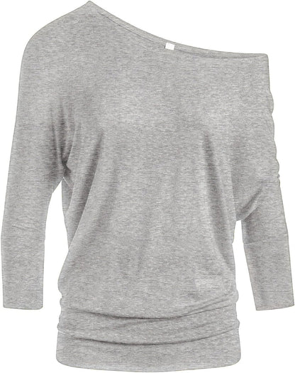 Scoopneck Top Off The Shoulder Tops Banded Waistband Shirts 3/4 Sleeves Regular and Plus Size Tops