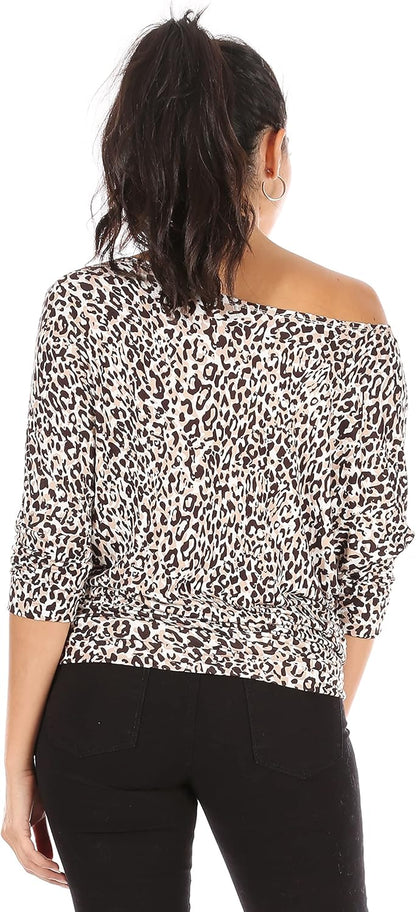 Scoopneck Top Off The Shoulder Tops Banded Waistband Shirts 3/4 Sleeves Regular and Plus Size Tops