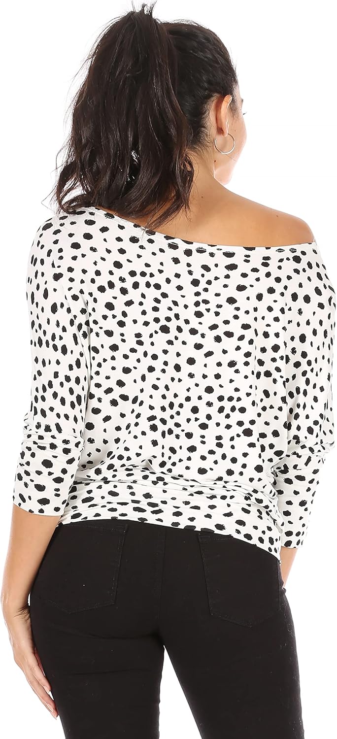 Scoopneck Top Off The Shoulder Tops Banded Waistband Shirts 3/4 Sleeves Regular and Plus Size Tops