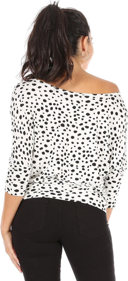 Scoopneck Top Off The Shoulder Tops Banded Waistband Shirts 3/4 Sleeves Regular and Plus Size Tops