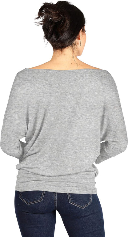 Scoopneck Top Off The Shoulder Tops Banded Waistband Shirts 3/4 Sleeves Regular and Plus Size Tops