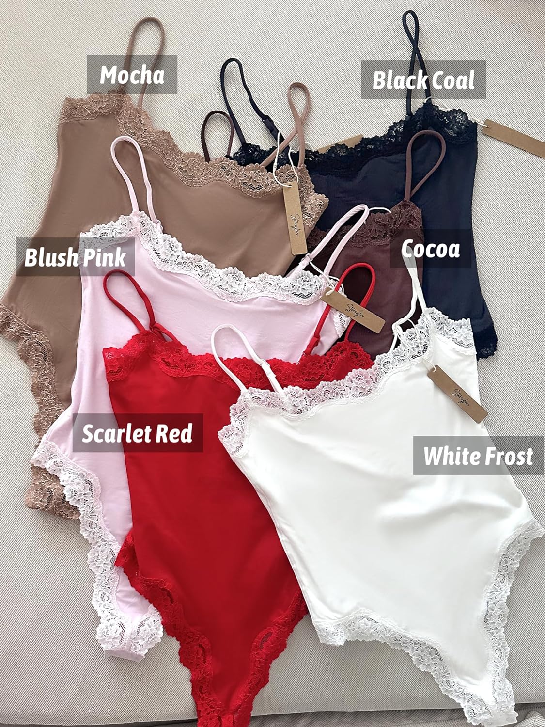 Lace detail Bodysuit Square Neck Spaghetti Strap Tank Top Bodysuits