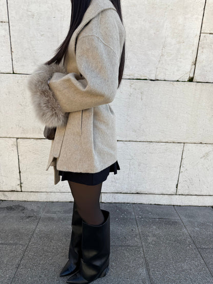 Sage Fur Wool Coat