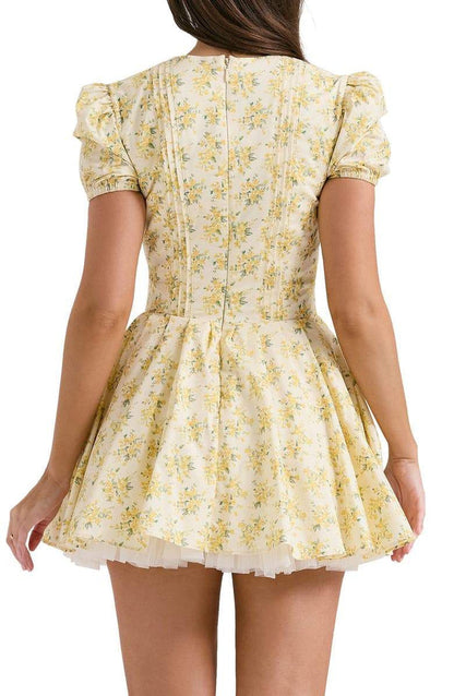 Camellia Floral Puff Sleeve Mini Dress