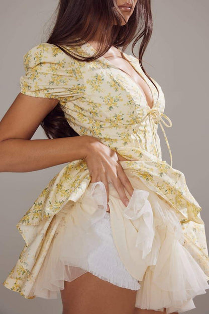 Camellia Floral Puff Sleeve Mini Dress