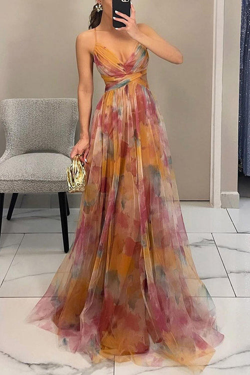 Elowen Painted Floral V-Neck Maxi Dress