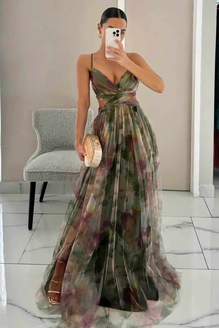 Elowen Painted Floral V-Neck Maxi Dress