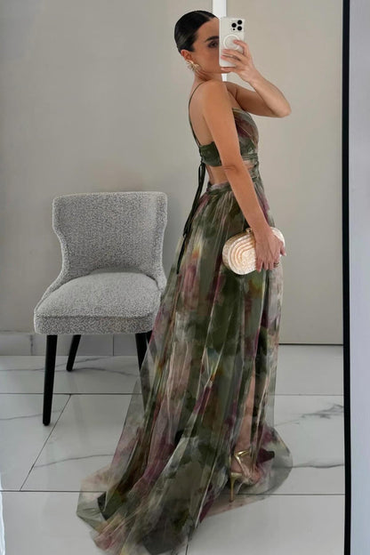 Elowen Painted Floral V-Neck Maxi Dress